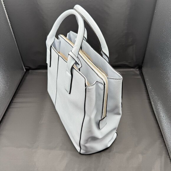 Gray Faux Leather Tote Handbag With Dual Handles & Gold Zipper Closure - Picture 4 of 12